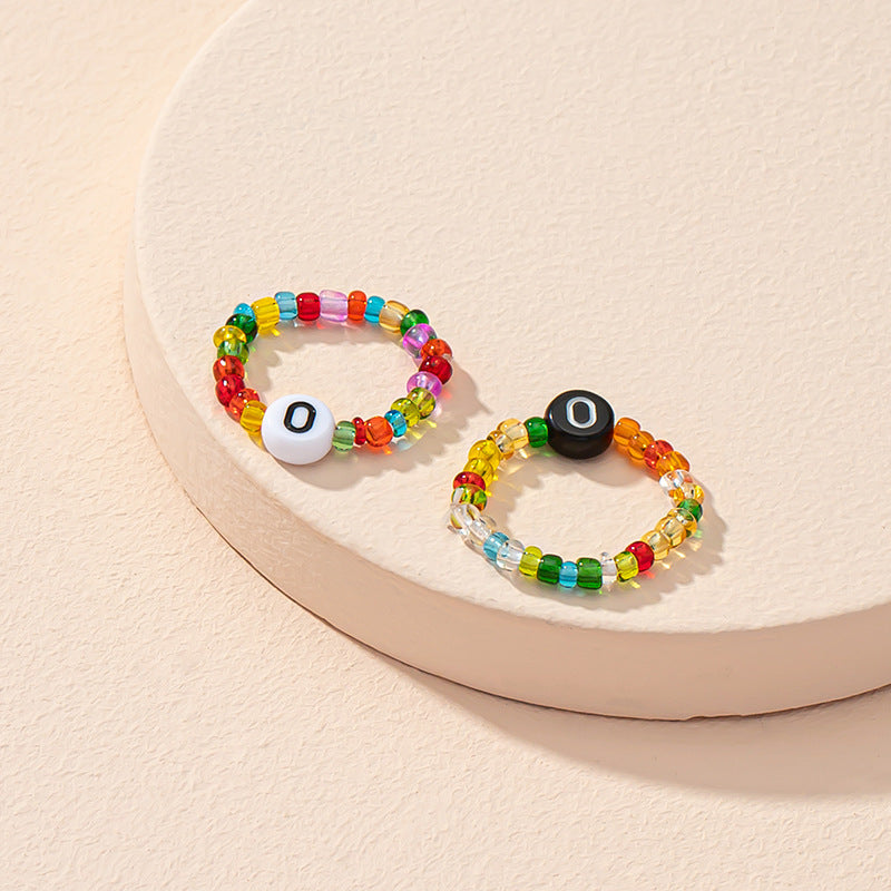 Beaded Letter Initial Ring For Ladies And Men Resin Alphabet Trendy Korean Geometric Ethnic Retro Jewelry Gift