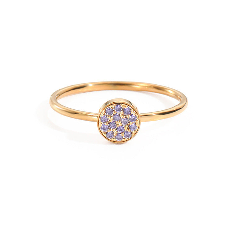 Womens Stainless Steel Ring Inlaid Rhinestones Simple Geometric Design Round Zircon Gemstone Ring Zircon