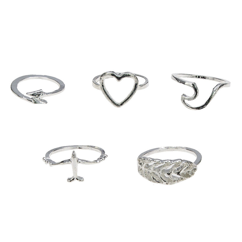 Womens Ring Set Retro Love Leaf Rings Irregular Design European American Fashion Jewelry White K Individually Packed