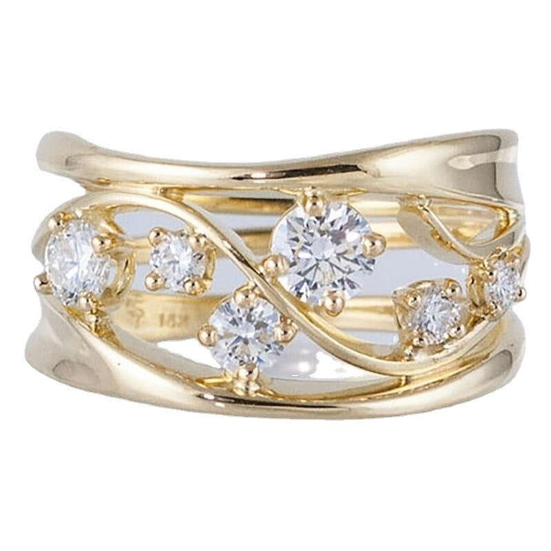 Womens Gold Ring With Zircon Inlaid Alloy Jewelry Elegant Fashion Ring European American Style Party Accessory