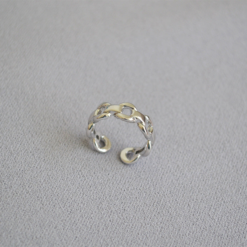 Adjustable Opening Ring Fashion Metal Ring With Hollow Chain Geometry Design For Women And Girls Gold Tone Glow