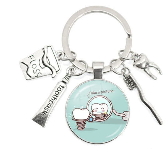 Round Toothbrush Keychain Alloy Metal Key Ring Unisex Pendant Gift for Keys Bags Backpacks and More Gift Ideas