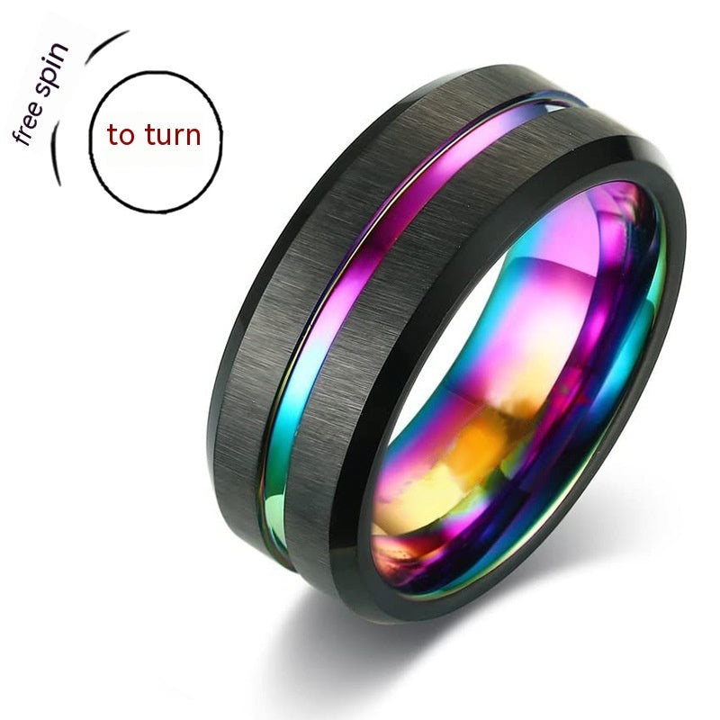 Unisex Titanium Steel Ring Frosted Bilateral Design Rotatable Band With Silver Blue Black Red For Everyday Wear