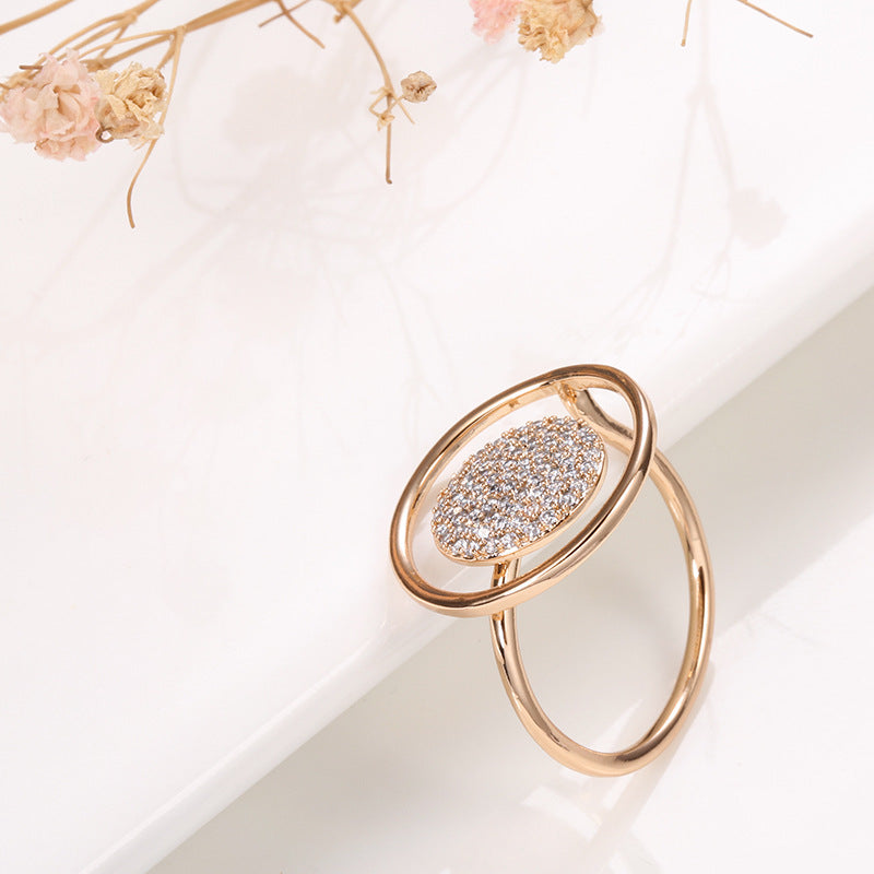 Zircon Fashion Hollow Ring With Full Diamond Inlay Elegant Temperament Jewelry Copper Crafted Geometric Accent