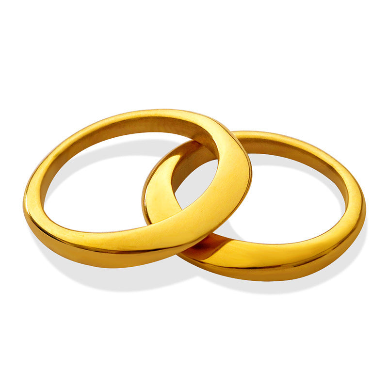 Womens Titanium Steel Gold Plated Faceted Plain Ring Fashion Jewelry Elegant Everyday Accessory Hypoallergenic Durable