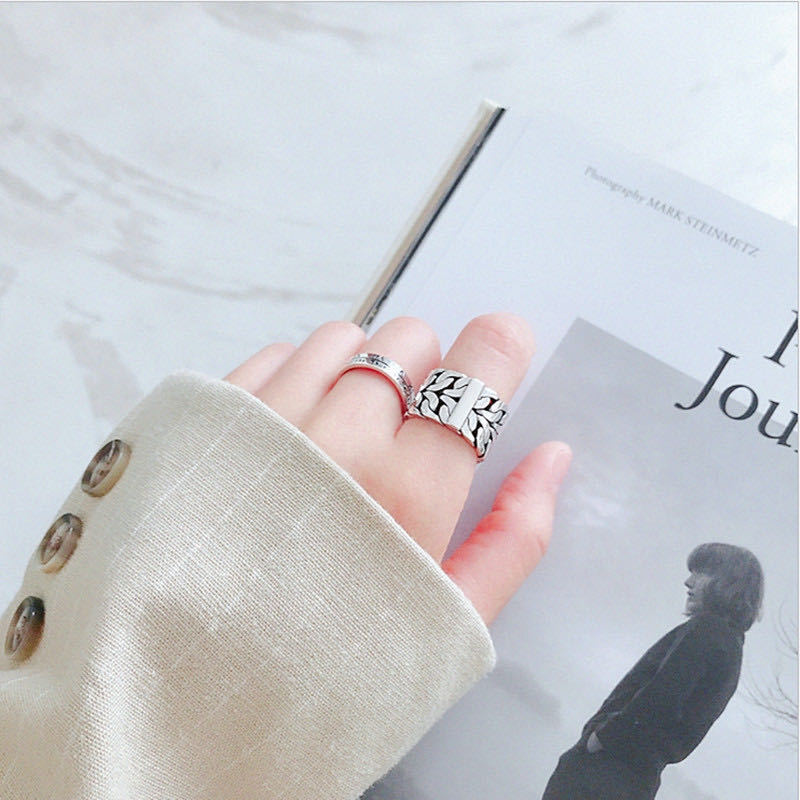 Womens Silver Plated Ring Adjustable Geometric Ring Vintage Fashion Jewelry Creative Simple Thai Style Vintage