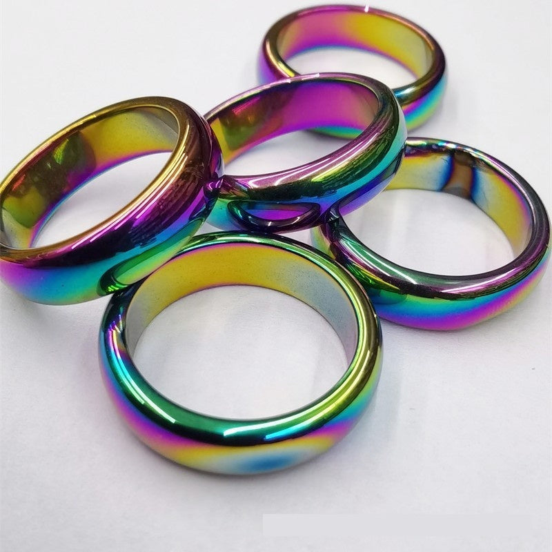 Unisex Hematite Ring Electroplated Band Rainbow Finish And Durable Design Black Gall Ring For Everyday Wear 6mm Wide
