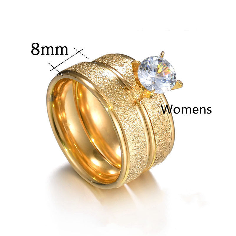 Stainless Steel Couple Rings Set Matching Promise Rings For Him And Her Geometric Frosted Finish Sizes 6 7 8 9 10 11 12