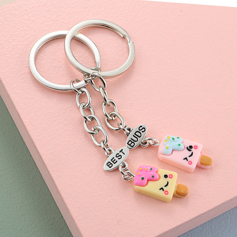 Cute Cartoon Resin Simulation Chocolate Ice Cream Keychain Key Ring For Bags Backpacks Decoration Colorful Fun