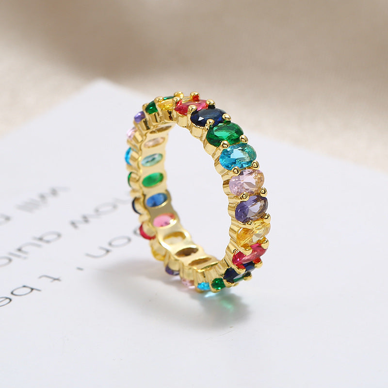 Colorful Copper Alloy Ring With Gemstones For Women