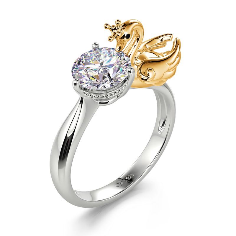 Womens Two Tone Ring Gold Plated Copper Geometric Ring With Zircon Fashion Jewelry Ring For Her Elegant Gift For