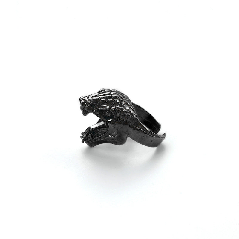 Men Adjustable Alloy Ring With Dragon Skull Snake Wolf Animal Designs Hop Style Bold Metal Accessories For Men