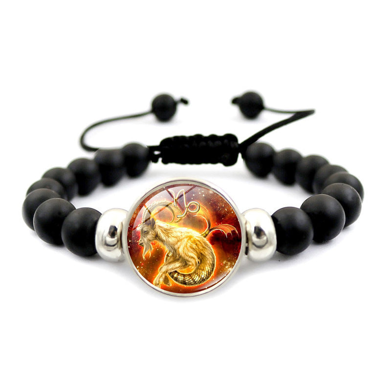 Unisex Zodiac Constellation Beaded Bracelet With Time Gem Adjustable Length Glass Beads Travel For Travel Gift