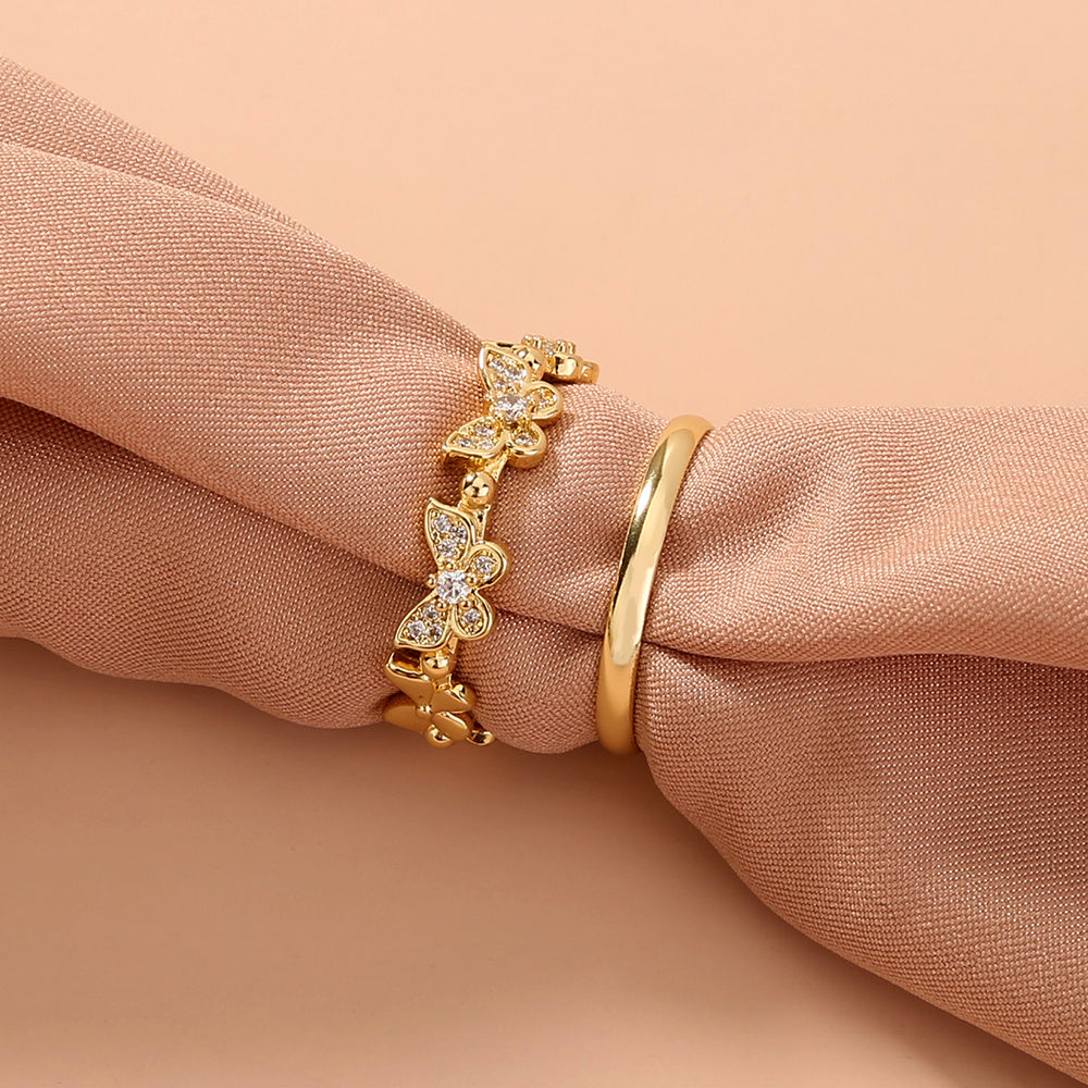 Adjustable Butterfly Ring for Women and Girls Copper Zircon Brass European Style Fashion Jewelry for Daily Use