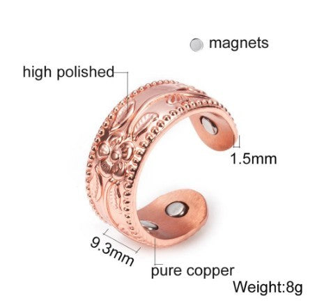 Adjustable Magnetic Ring For Women Vintage Copper Tone Flower Design 9mm Width Durable Fashion Jewelry Styles