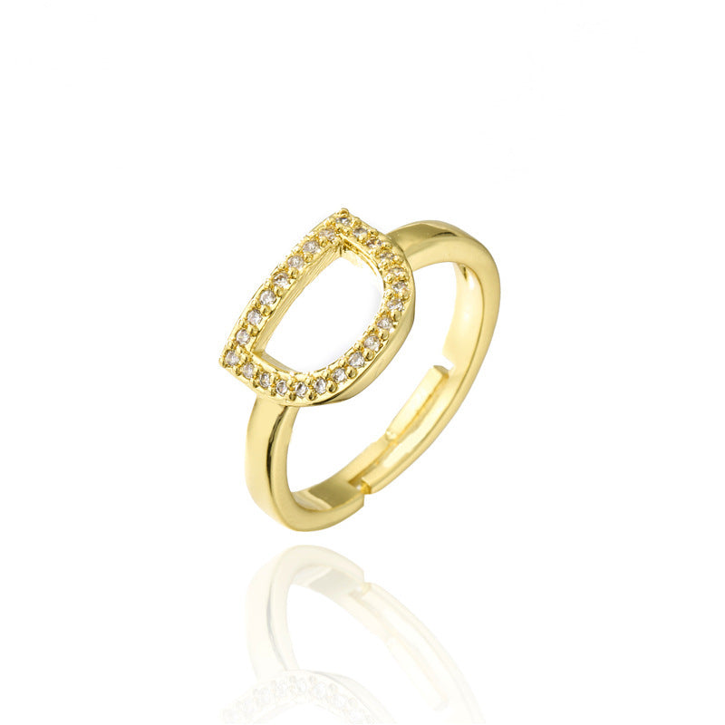Adjustable Letter Ring Zircon Inlay Copper Jewelry