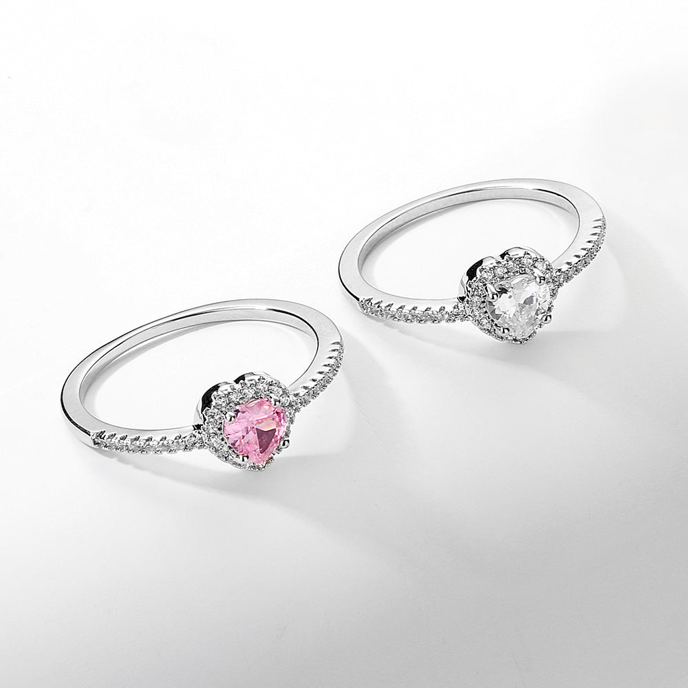 Zircon Ring White Plated Plated Copper Ring Versatile Inlaid Ring For Her Elegant Female Ring Anniversary Gift