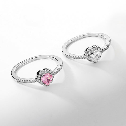 Zircon Ring White Plated Plated Copper Ring Versatile Inlaid Ring For Her Elegant Female Ring Anniversary Gift