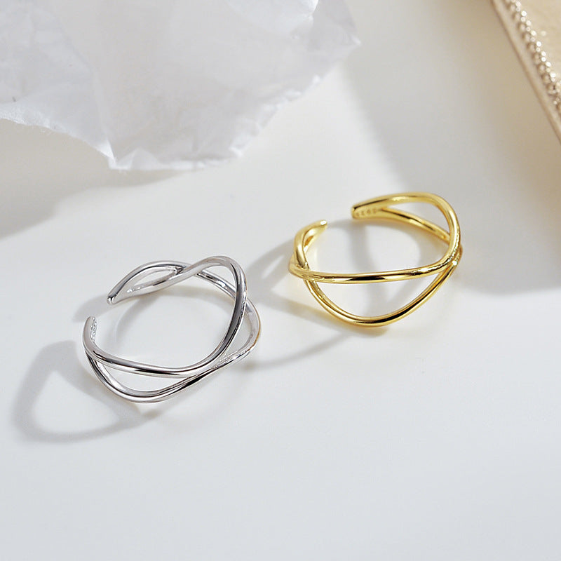 925 Silver Ring Double Layer Interwoven Geometric Minimalist Design For Women Electroplated Jewelry Gift Great Gift Idea
