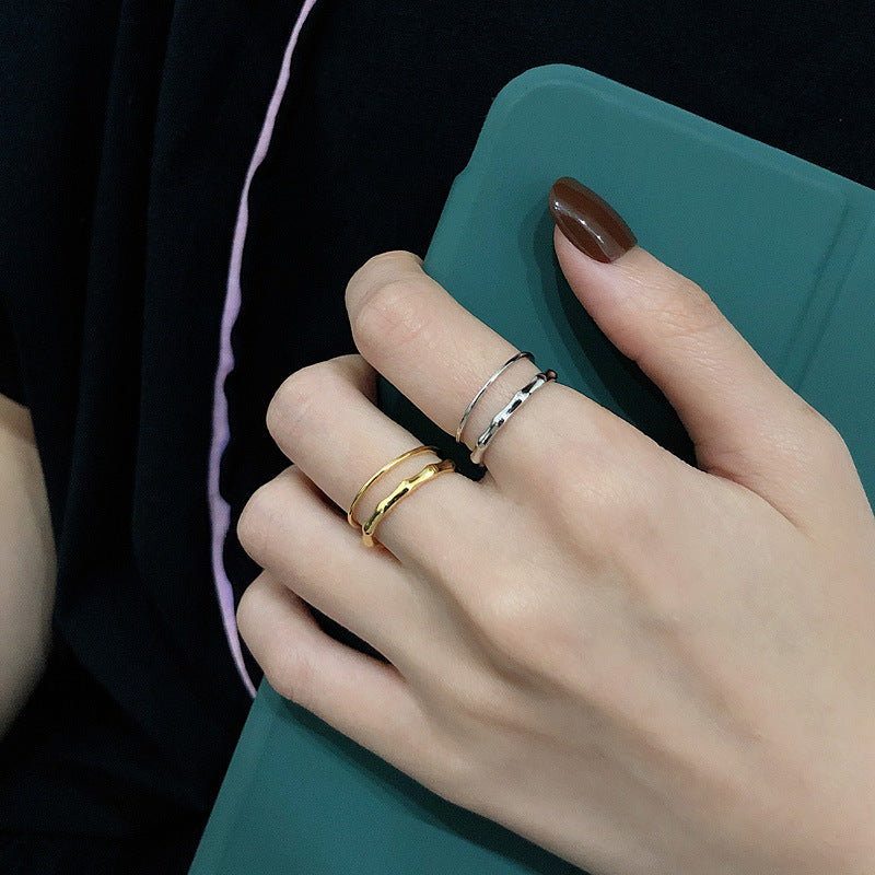 925 Sterling Silver Ring Twisted Geometric Surface Lightweight Adjustable Open Ring Electroplate White Gold Up