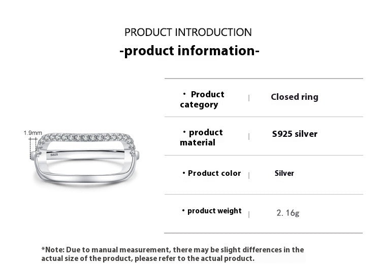 Womens Sterling Silver Ring Geometric Ellipse Zircon Inlaid Rectangular Ring Affordable Luxury For Her Stylish