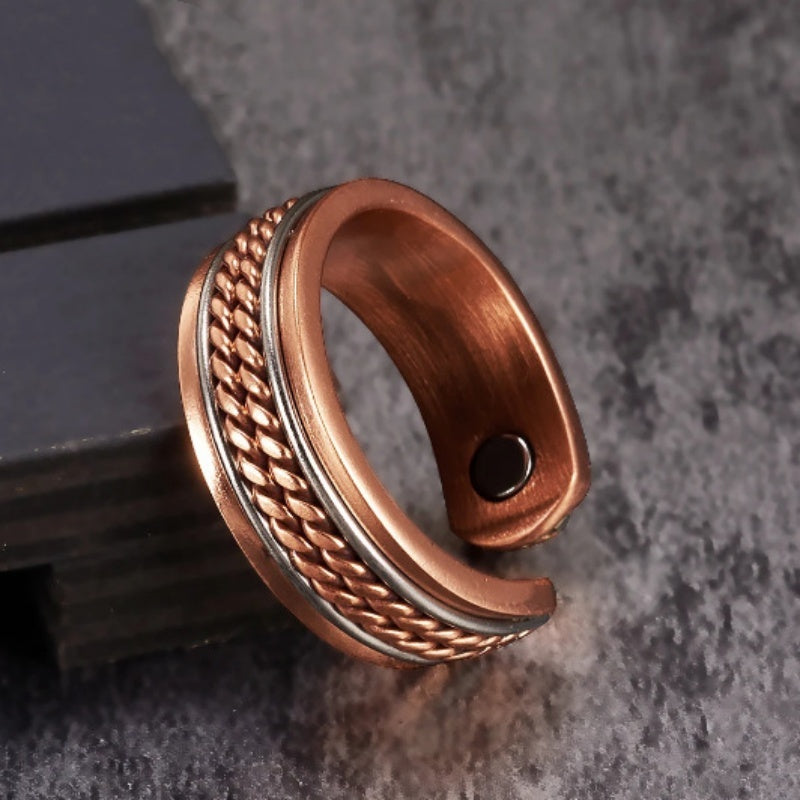 Copper Handwoven Opening Magnetic Ring With Adjustable Fit For Everyday Wear Unisex Accessory With Four Magnets