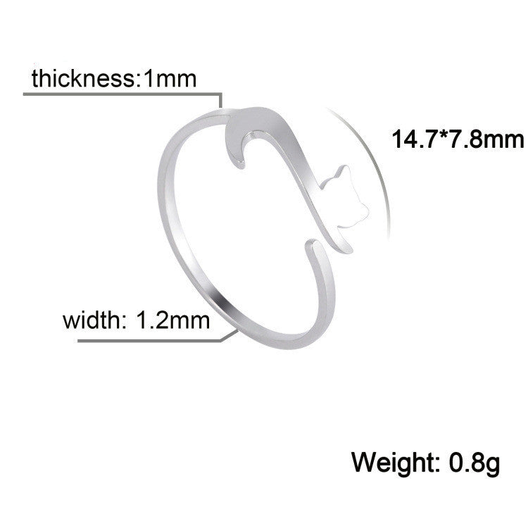 Cat Kitten Ring Stainless Steel Jewelry Adjustable Opening Geometric Design Fashion Ring For Women And Girls Gift
