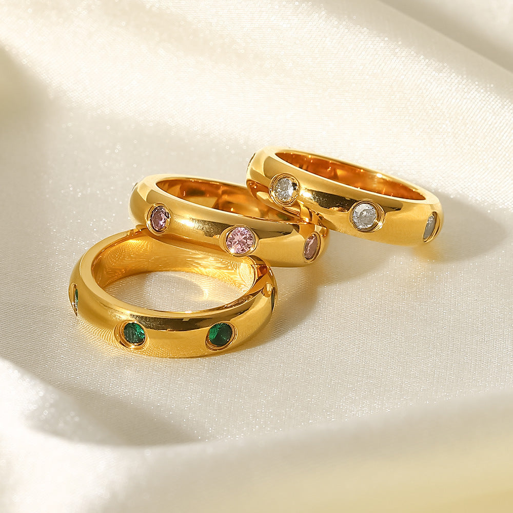 Womens Vintage Stainless Steel Ring With Zircon Gemstone Fashion Jewelry Geometric Ring Simple Design Ring For Women