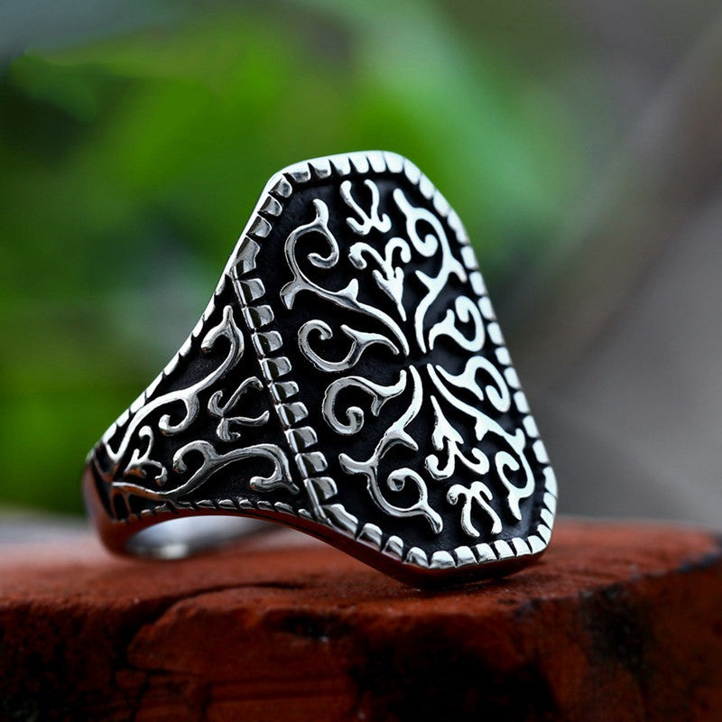 Mens Titanium Steel Carved Pattern Ring Retro Polishing Style Size 7 8 9 10 11 12 13 Jewelry Polished Pattern Ring