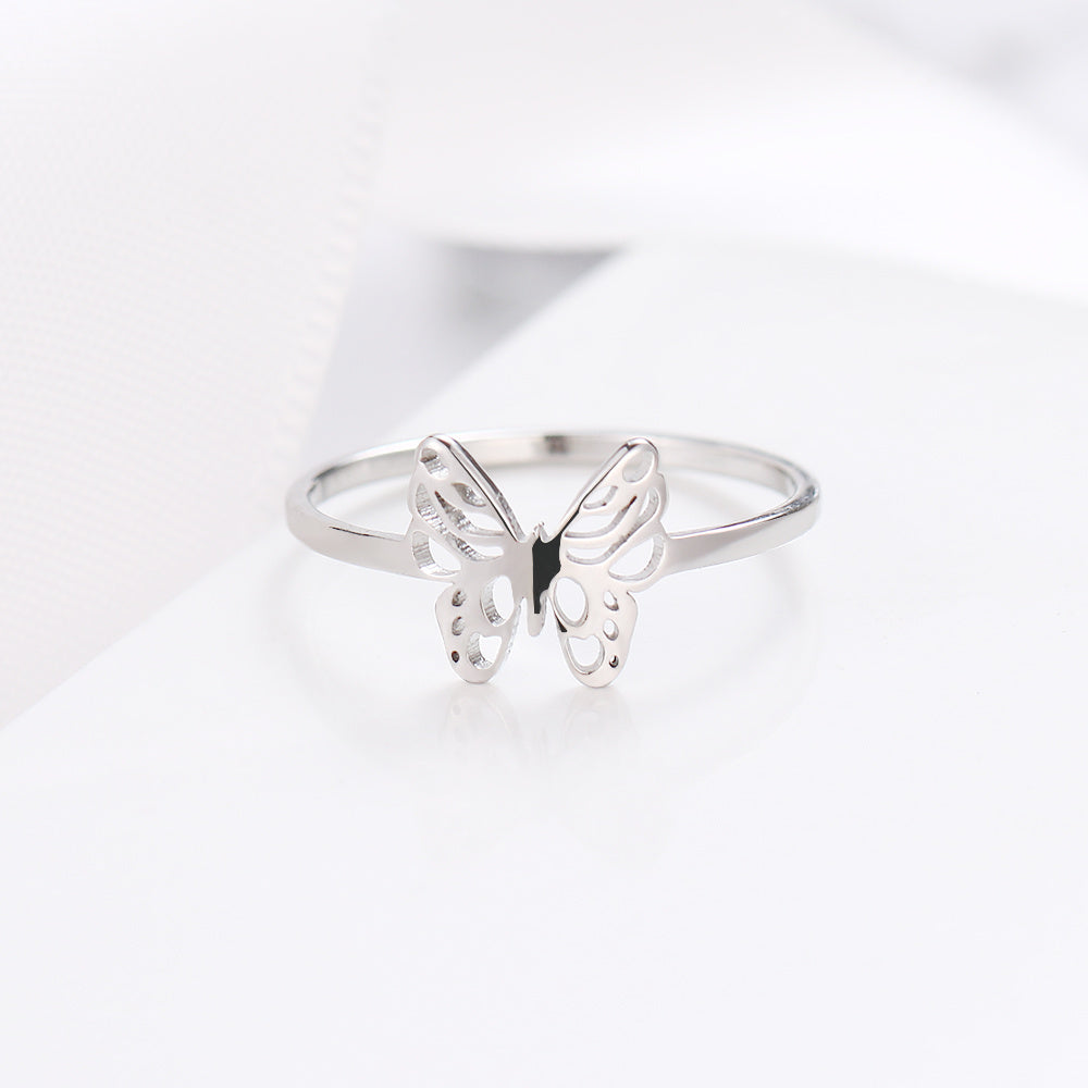 Unisex Titanium Steel Butterfly Ring With Bi Wing Design Vacuum Plated Fashion Jewelry Golden and Steel Golden