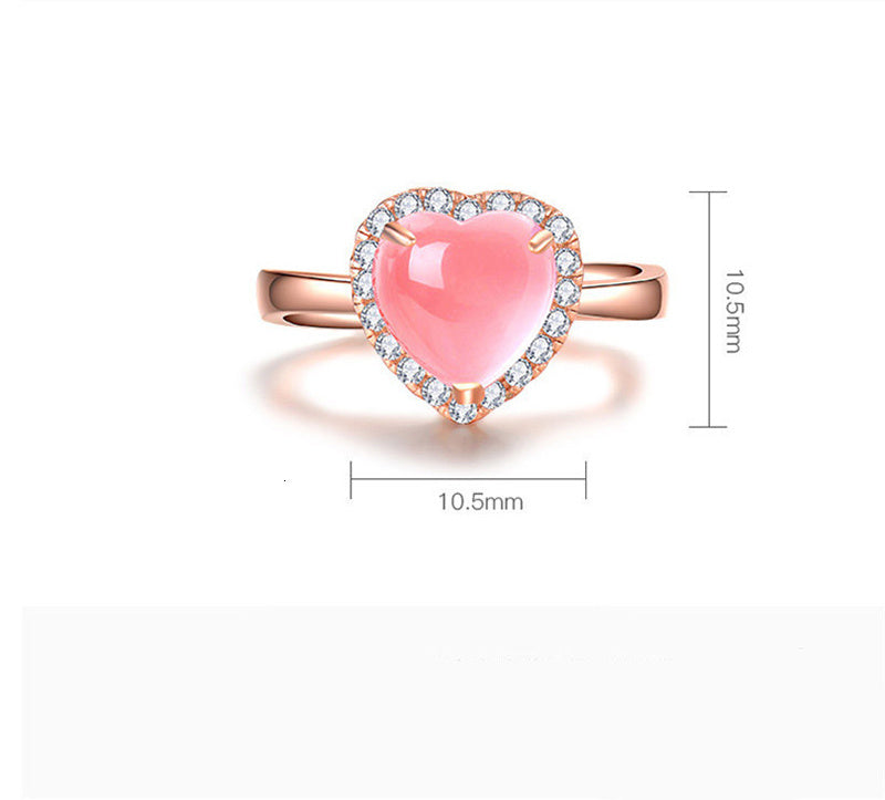 Rose Gold Heart Ring For Women Copper Alloy Hibiscus Stone Inlaid Elegant Jewelry Gift For Anniversary Timeless Design