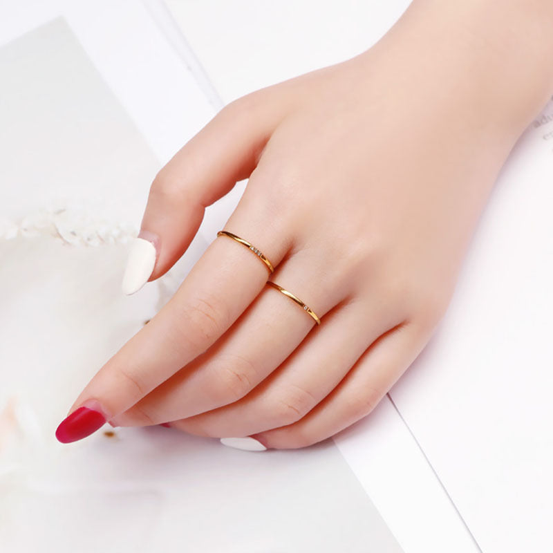 Womens Titanium Steel Ring Japanese Korean Geometric Design Electroplated Fashion Jewelry Ring With Diamonds Shine