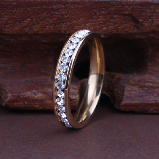 Womens Titanium Diamond Ring High Gloss Single Row