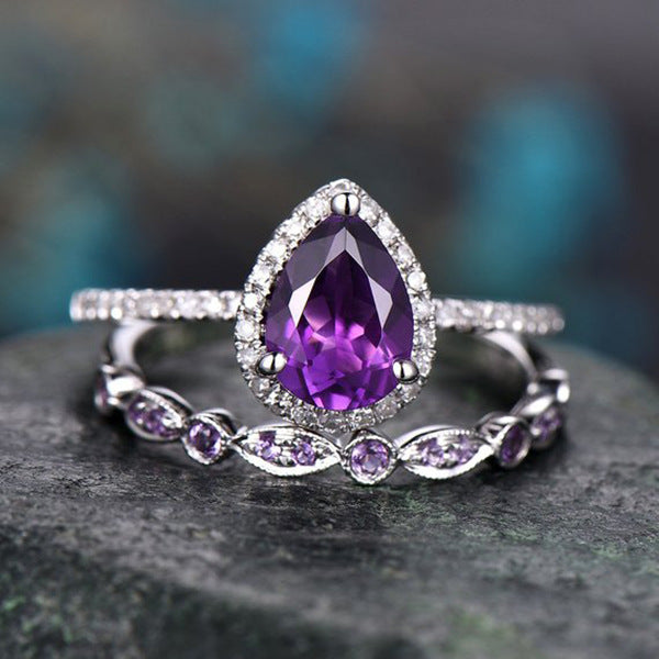 Purple Diamond Lady Ring With Brass And White Steel Inlay European Style Full Engagement Ring Sizes Six To Ten Gemstone