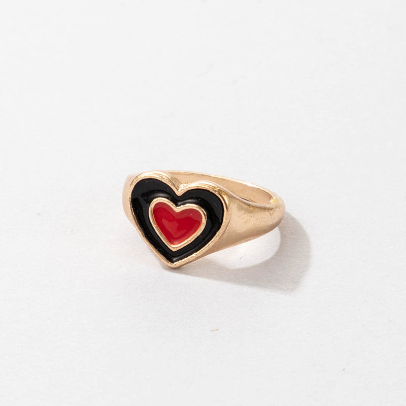 Bohemian Cartoon Ring Dripping Oil Alloy Heart Shaped Ring With Floral Daisy Or And Rainbow Elements For Women