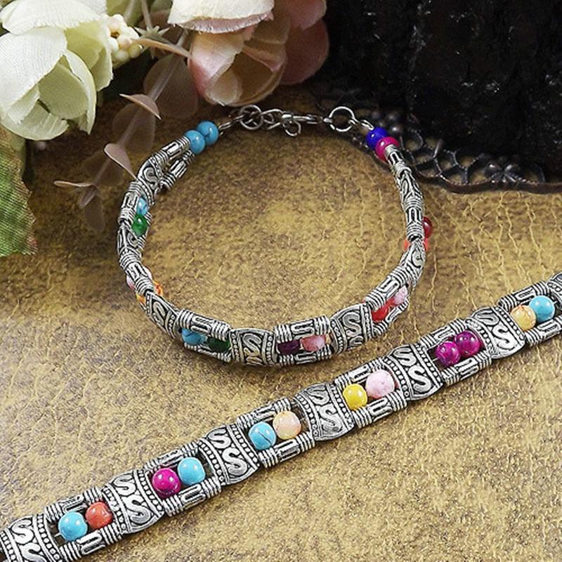 Womens Tibetan Beadwork Bracelet Electroplated Alloy Fashion Jewelry Accessory Beaded Design Bracelet Stylish