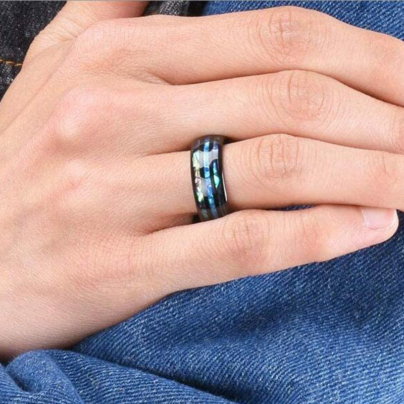 Alloy Ring With Shell Color On Black Base European Style Red Belt Design Jewelry Accessory For Everyday Wear Style