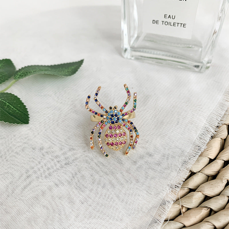 Copper Cartoon Spider Ring With Zircon Inlay Cute Animal Jewelry For Travel Souvenir Gift For Index Finger Accessory