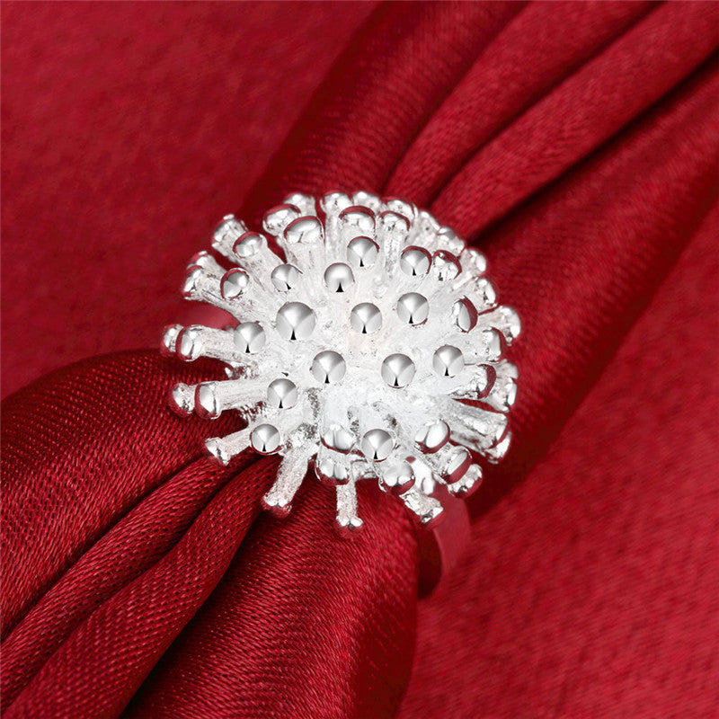 Womens Fireworks Shape Ring 925 Silver Plated Copper Eco Friendly Material Unique Design Fashion Jewelry Ring Gift
