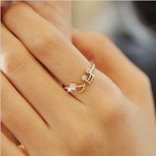 Womens Geometric Gold Inlay Alloy Ring With Rhinestone Accent Korean Style Travel Souvenir Ring For Daily Wear