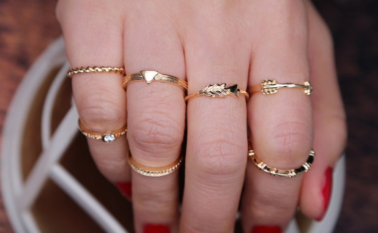 Geometric Alloy Rings Set Electroplated Artificial Gems Semi Precious Stones For Women Elegant Everyday Jewelry