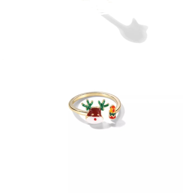 Christmas Elk Ring Cute Reindeer Ring Gold Plated Alloy Jewelry For Women Holiday Party Gift For Her Chic Style