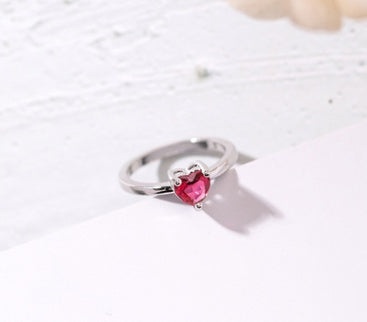 Rose Red Diamond Heart Ring With Zircon For Women Elegant Simple Design Delicate Everyday Jewelry Gift Idea Great Gift