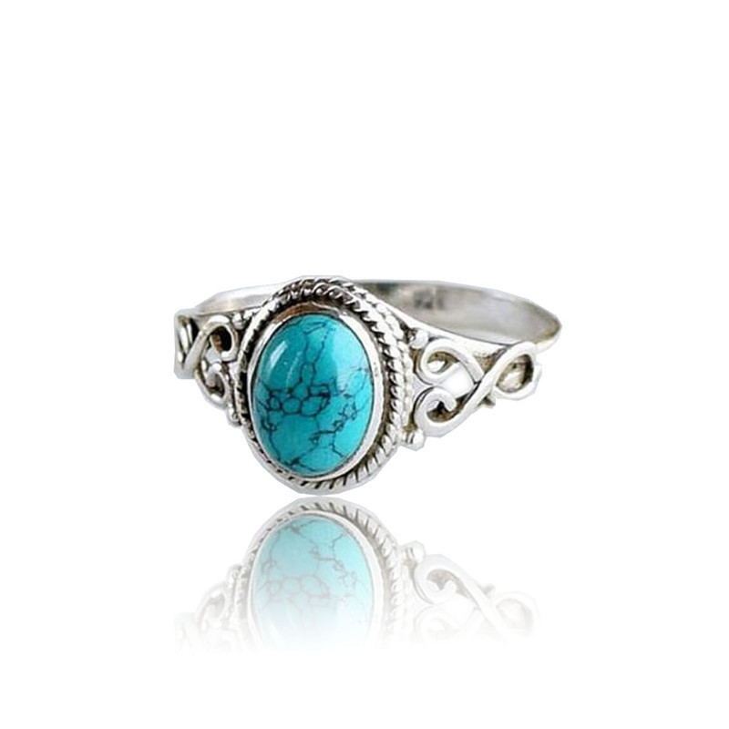 Boho Vintage Engagement Ring For Women Antique Silver Finish Nature Gem Wedding Bridal Jewelry For Everyday Elegance