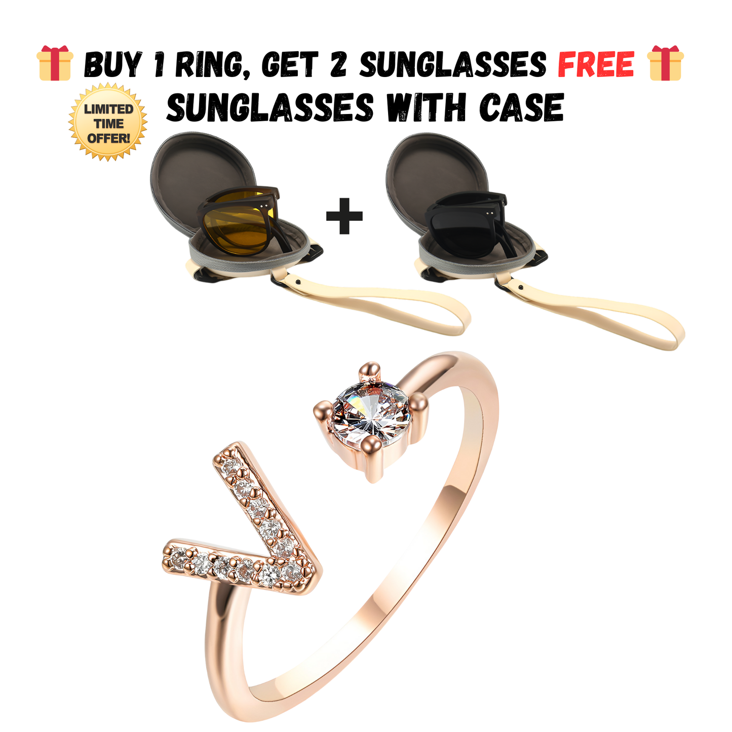 Adjustable Letter Zircon Ring with Alphabet Initials A Z Copper Alloy Jewelry Gift for Women Elegant Gift Idea