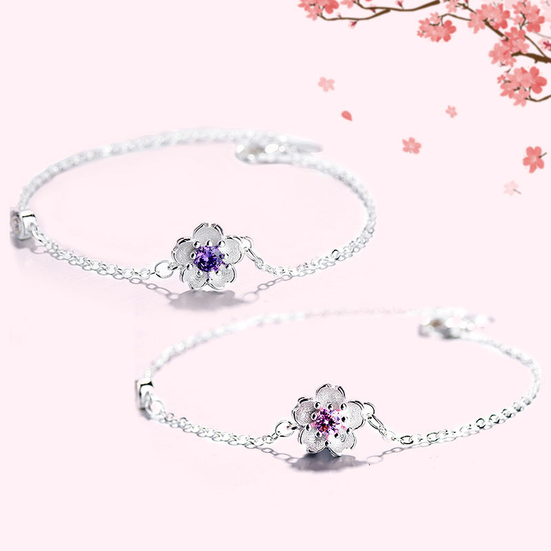 Womens Sakura Flower Bracelet Korean Delicate Sweet Accessory Floral Bracelet Girls Elegant Fashion Charming