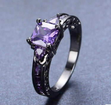 Womens Zircon Ring Copper Band Dainty Sparkling Jewelry For Engagement Wedding Anniversary Blue Purple Pink Color