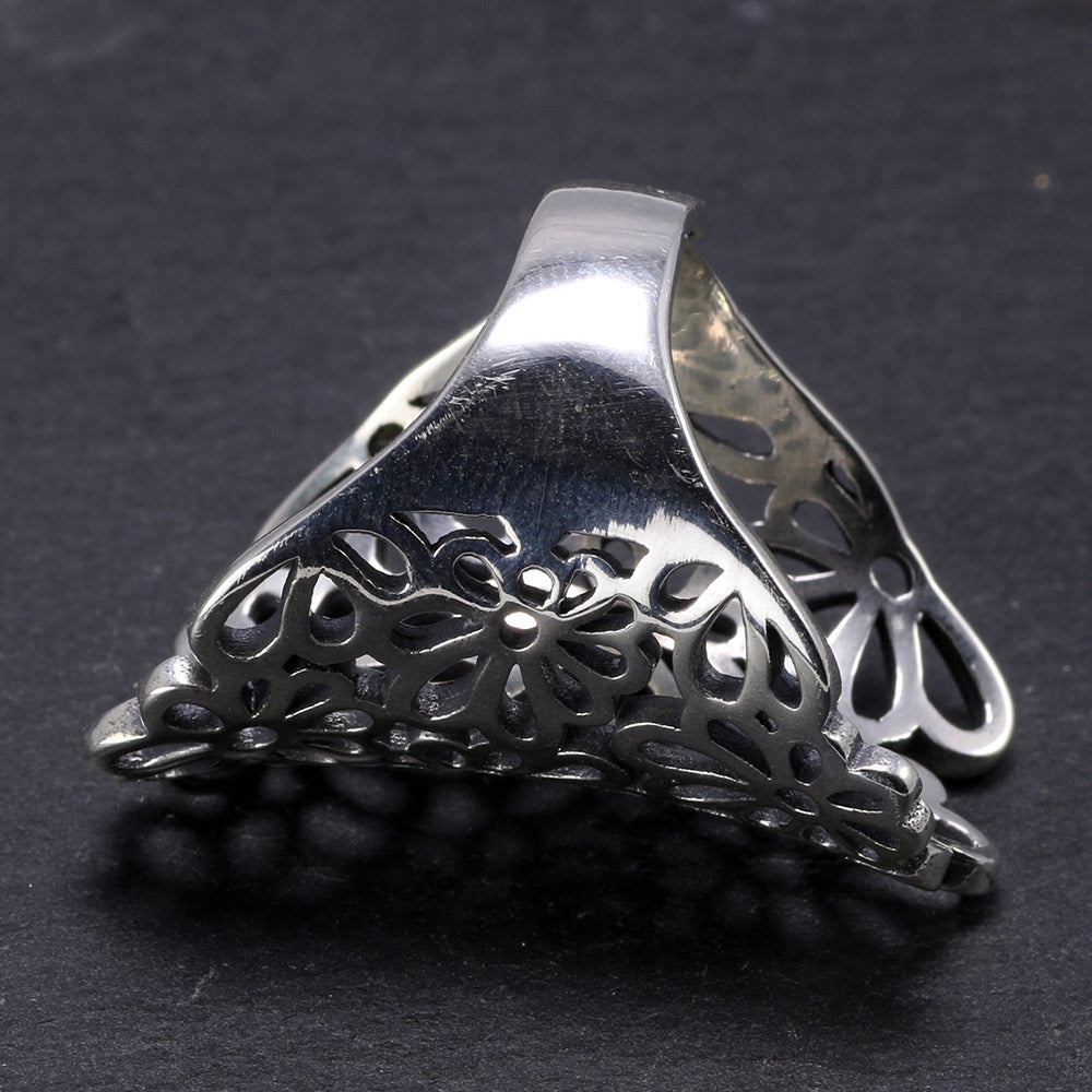 Womens Vintage Hollow Carved Alloy Ring Intricate Floral Design Statement Fashion Ring Girls Ring Alloy Floral