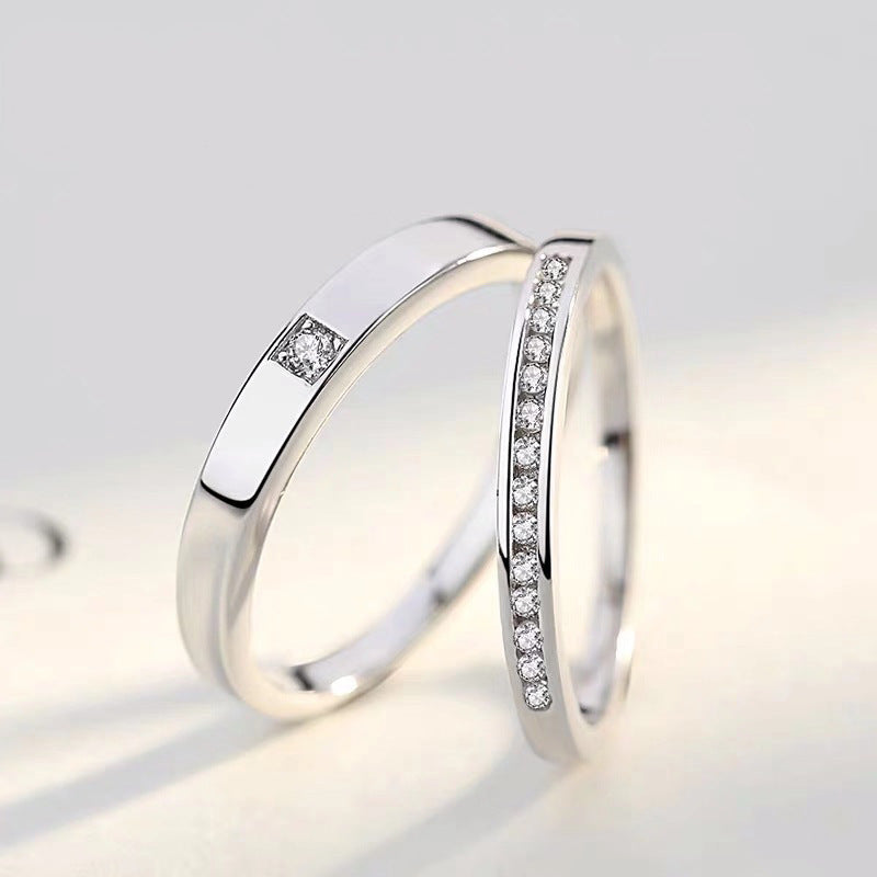 Sterling Silver Couple Rings With Diamonds Adjustable Opening Engagement Wedding Bands For Him And Her All Day
