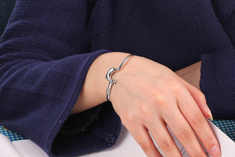 Womens Silver Alloy Bracelet Zodiac Design Electroplated Jewelry Natural Style For Women And Girls Color Silver